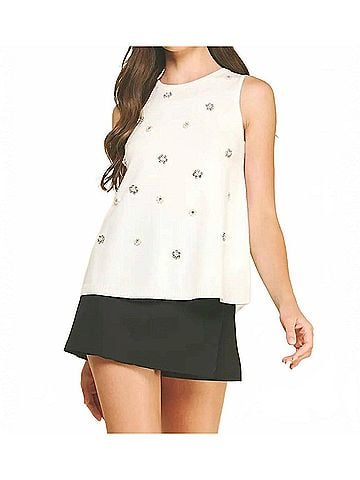 Pinch Rhinestone Knit Top in Cream (view 2)