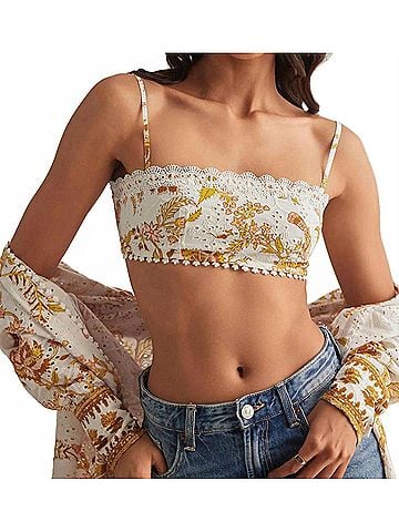 Hemant & Nandita Tora Bandeau Square Neck Top in Off White (view 2)