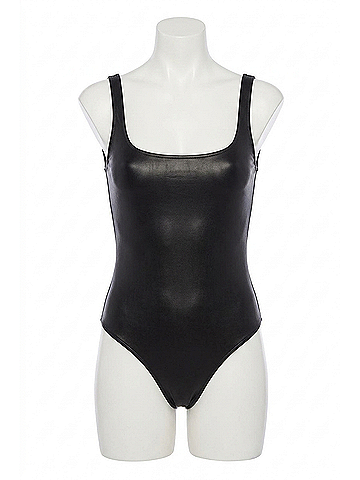 Susana Monaco Faux Leather Low Back Tank Bodysuit in Black (view 1)