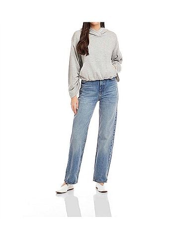 Fifteen Twenty Makenna Bubble Long Sleeve Sweatshirt in Light Heather Grey (view 2)