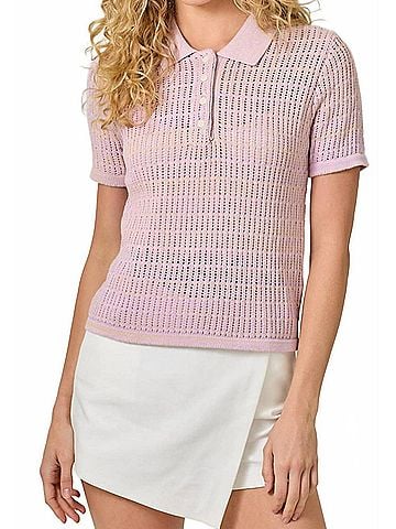 Mystree Perfect In Polo Sweater Top in Powder Rose (view 2)