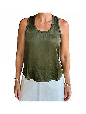 Bobi Racerback Silk Tank Top in Hunter Green (view 2)