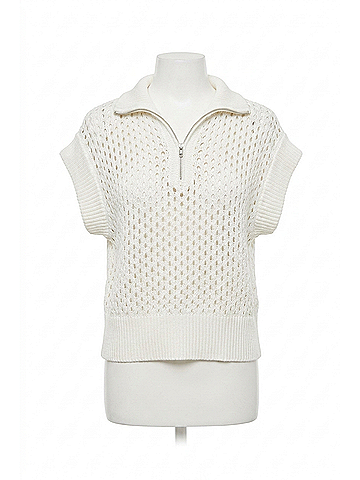 Vintage Havana Open Knit Short Sleeve Quarter Zip Sweater in White (view 1)