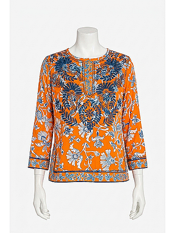 Gretchen Scott Designs Silk Embroidered Tunic in Orange (view 1)