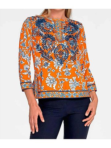 Gretchen Scott Designs Silk Embroidered Tunic in Orange (view 2)