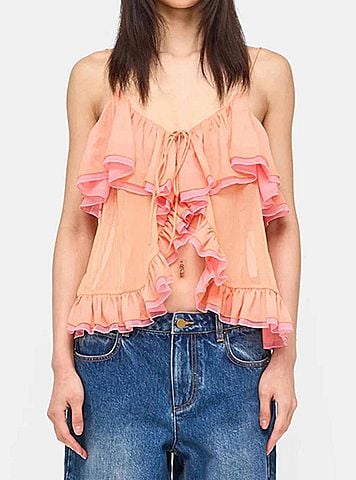Ronny Kobo Ciara Chiffon Top in Creamsicle Bubble Gum (view 2)