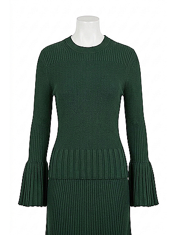 Zimmermann Bell Sleeve Rib Sweater in Dark Green (view 1)