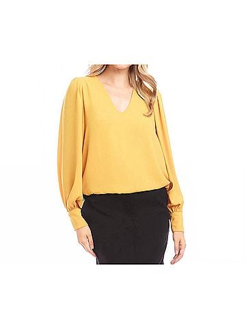 Karen Kane Puff Sleeve V-Neck Top in Gold (view 2)