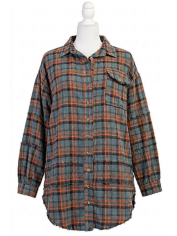 Easel Fredi Button Down Shirt in Teal (view 1)