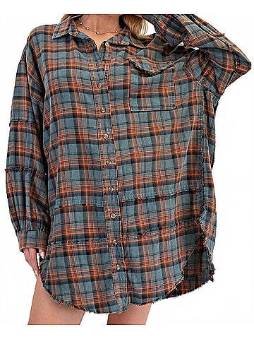 Easel Fredi Button Down Shirt in Teal (view 2)