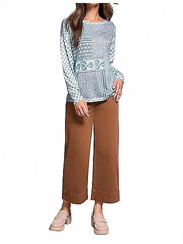 Tribal Crew Neck Combo Long Sleeve Top in Pastel Teal (view 2)