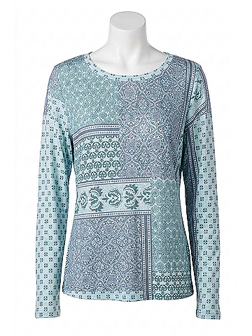 Tribal Crew Neck Combo Long Sleeve Top in Pastel Teal (view 1)