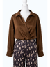 Glam Solid Brown Maple Leaf Blouse in Brown Size S - photo 1