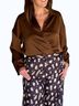 Glam Solid Brown Maple Leaf Blouse in Brown Size S - photo 2