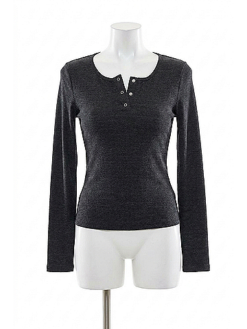 Vintage Havana Henley Ribbed Long Sleeve Tee in Washed Black (view 1)