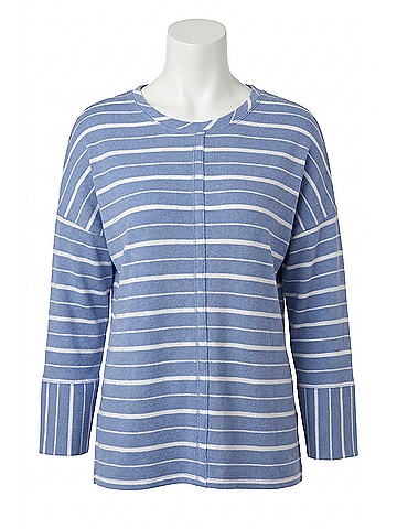 Habitat Weekend Terry Striped Boxy Crew Neck Pullover in Rain (view 1)
