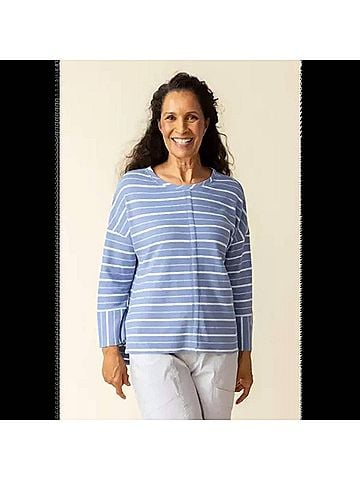 Habitat Weekend Terry Striped Boxy Crew Neck Pullover in Rain (view 2)