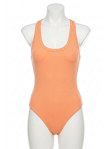 Olivaceous Gia Ribbed Racerback Tank Bodysuit in Tangerine (view 1)