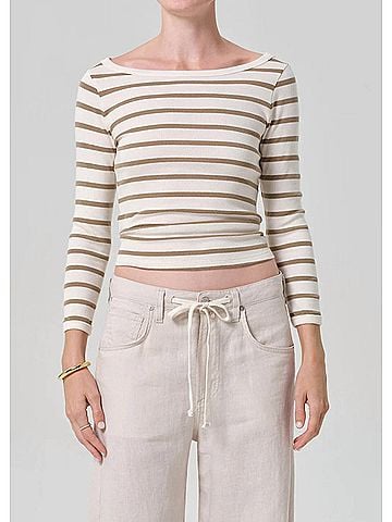Citizens of Humanity Boat Neck Slim Tee in Ginger Stripe (view 2)