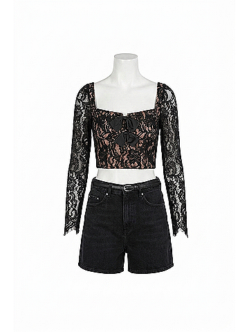 Self-Portrait Cord Lace Top in Black (view 1)