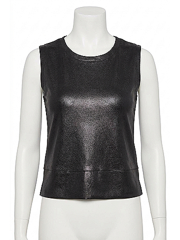 Commando Faux Leather Crop Muscle Tank in Black (view 1)