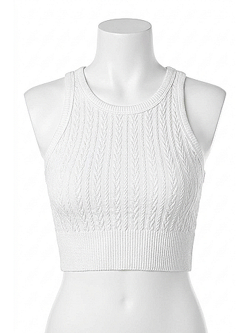 Nikibiki Cable Knit High Neck Crop Top in White (view 1)