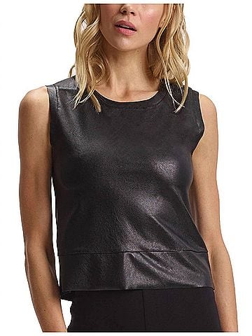 Commando Faux Leather Crop Muscle Tank in Black (view 2)