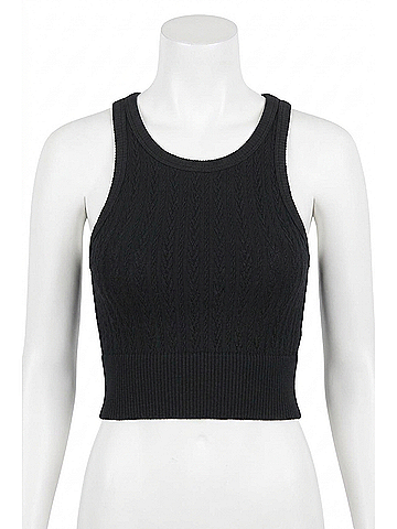 Nikibiki Cable Knit High Neck Crop Top in Black (view 1)