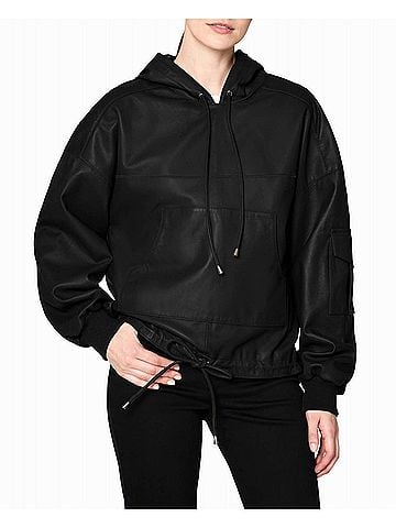 Nicole Miller Leather Space Hoodie in Black (view 2)