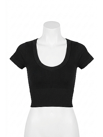Nikibiki Seamless Ribbed V Neck Crop Tee in Black (view 1)