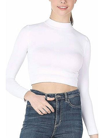 Nikibiki Mock Neck Crop Top in White (view 2)
