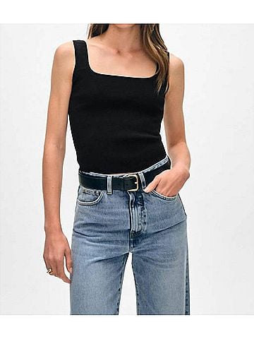 White + Warren Superfine Organic Cotton Tank in Black (view 2)