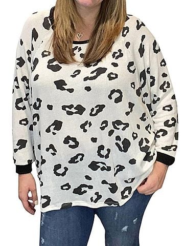 Honeyme Animal Print Waffle Shirt in Black/White (view 2)
