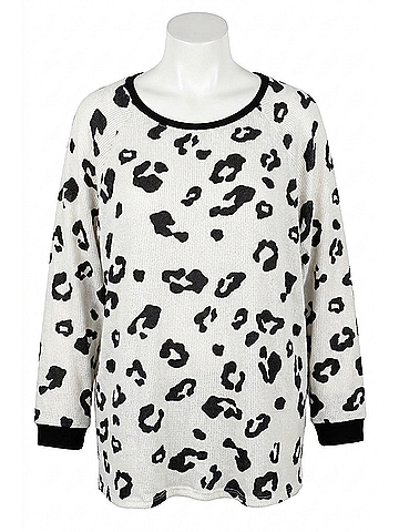 Honeyme Animal Print Waffle Shirt in Black/White (view 1)