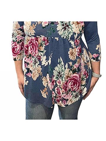 Honeyme Floral Gabby Babydoll Tunic Top in Denim (view 2)