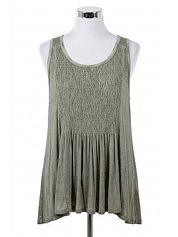 Pol Babydoll With Smocked Details Top in Sage Green (view 1)