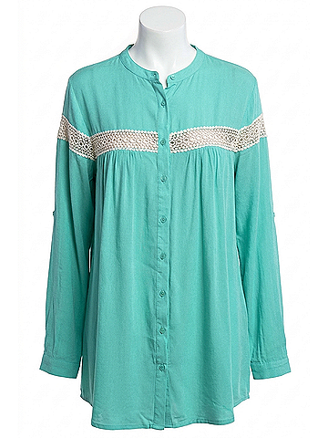 Kori America Button Up Lace Trim Tunic in Mint (view 1)