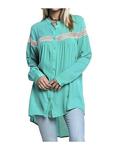Kori America Button Up Lace Trim Tunic in Mint (view 2)