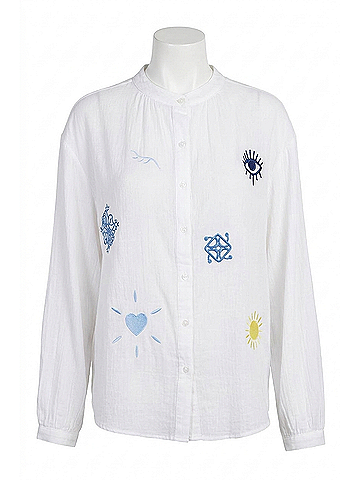 Elliott Lauren Evil Eye Button Up Blouse in White (view 1)