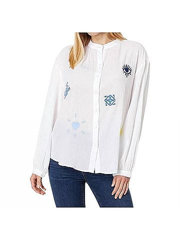 Elliott Lauren Evil Eye Button Up Blouse in White (view 2)