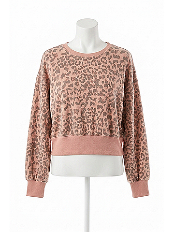 Vintage Havana Leopard Crew Neck Crop Top in Mocha (view 1)