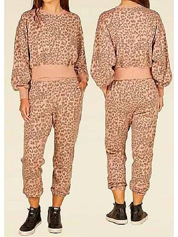 Vintage Havana Leopard Crew Neck Crop Top in Mocha (view 2)