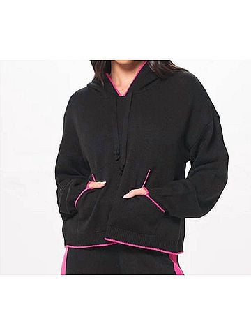 Vintage Havana Love Jaquard Sweater Hoodie in Black (view 2)