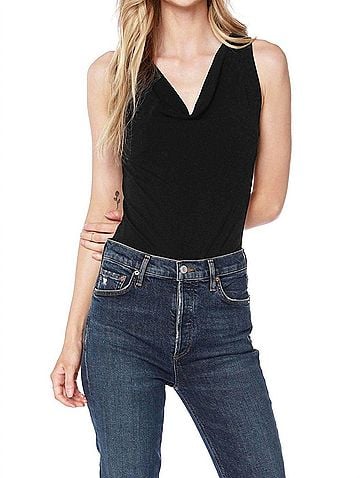Bobi Cowl Neck Bodysuit in Black (view 2)