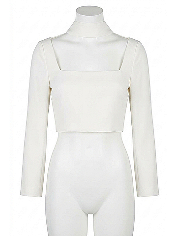 Cinq à Sept Amara Choker Crop Top in Ivory (view 1)
