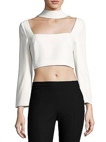 Cinq à Sept Amara Choker Crop Top in Ivory (view 2)