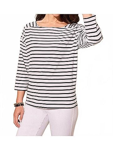 Tribal Stripe Boat Neck Top in Black & White (view 2)