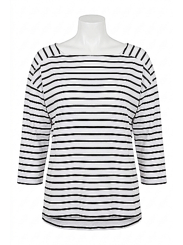 Tribal Stripe Boat Neck Top in Black & White (view 1)