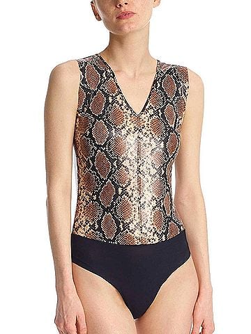 Commando Faux Leather Animal V-Neck Bodysuit in Snake (view 2)