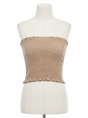 Commando Faux Leather Smocked Tube Top in Sand (view 1)